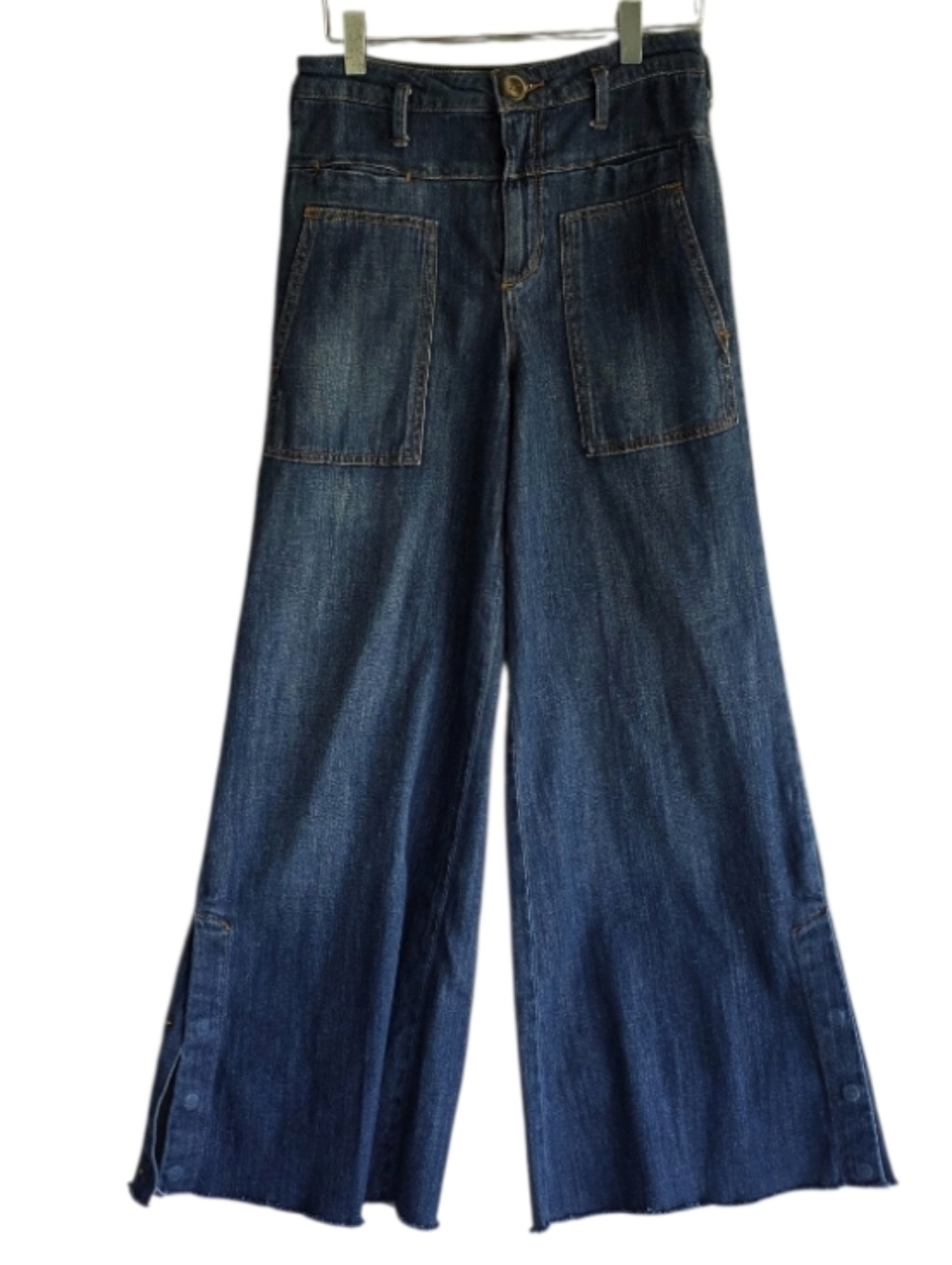 Anthropologie Pilcro Cropped Wide-Leg Denim Jeans 25 High Waist Bohemian